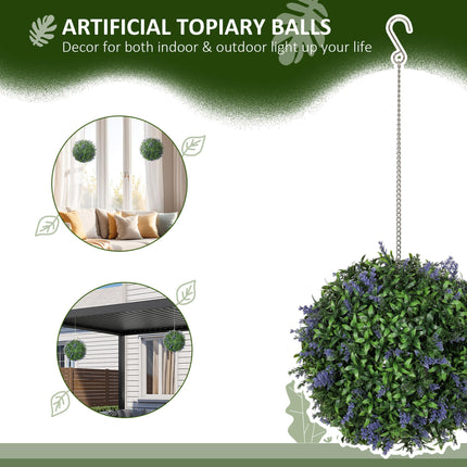 Set of 2 UV-Protected Artificial Plant Topiary Balls 27cm for Indoor Outdoor Decor - Purple