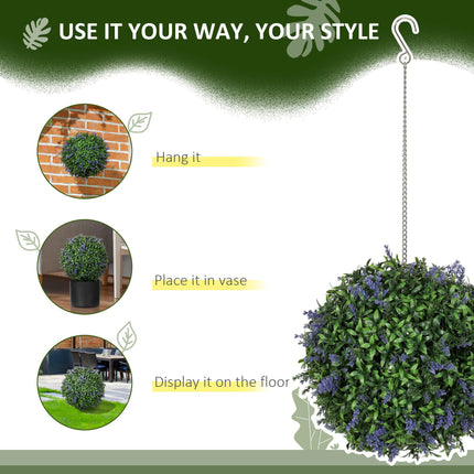 Set of 2 UV-Protected Artificial Plant Topiary Balls 27cm for Indoor Outdoor Decor - Purple