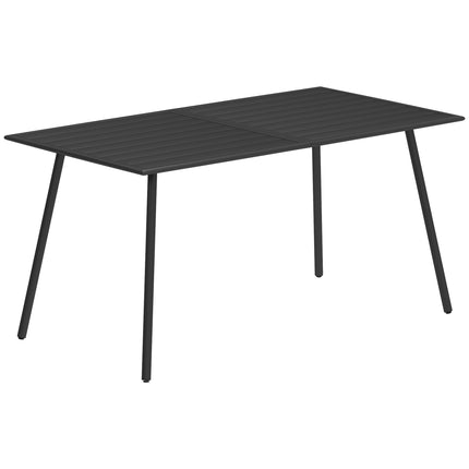6 Seater Rectangle Garden Table with Slat Top Steel Frame - Black