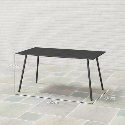 6 Seater Rectangle Garden Table with Slat Top Steel Frame - Black