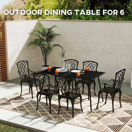 6 Seater Rectangle Garden Table with Slat Top Steel Frame - Black