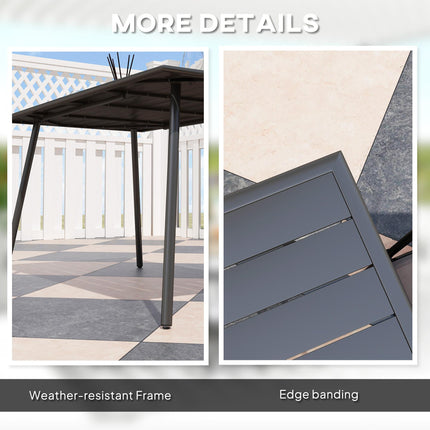 6 Seater Rectangle Garden Table with Slat Top Steel Frame - Black