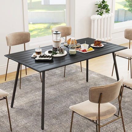 6 Seater Rectangle Garden Table with Slat Top Steel Frame - Black