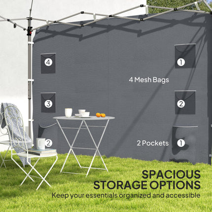 Replacement Gazebo Sidewall 195 x 295 cm Oxford Fabric with Storage Pockets - Grey