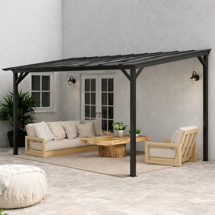 3 x 4.3 m Lean to Pergola with UPF 50+ Waterproof Polycarbonate Roof, Wall-Mount