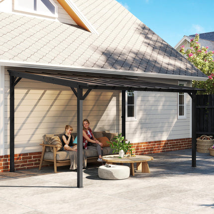 3 x 4.3 m Lean to Pergola with UPF 50+ Waterproof Polycarbonate Roof, Wall-Mount