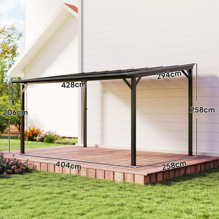 3 x 4.3 m Lean to Pergola with UPF 50+ Waterproof Polycarbonate Roof, Wall-Mount