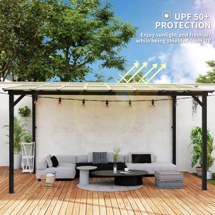 3 x 4.3 m Lean to Pergola with UPF 50+ Waterproof Polycarbonate Roof, Wall-Mount
