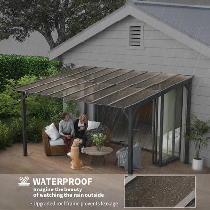3 x 4.3 m Lean to Pergola with UPF 50+ Waterproof Polycarbonate Roof, Wall-Mount