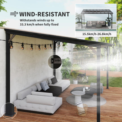 3 x 4.3 m Lean to Pergola with UPF 50+ Waterproof Polycarbonate Roof, Wall-Mount