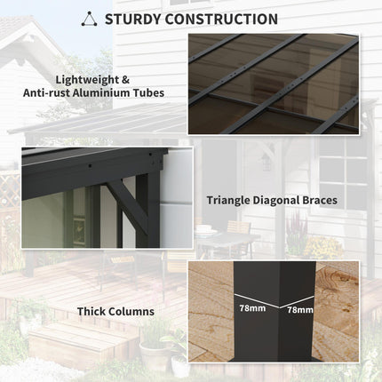 3 x 4.3 m Lean to Pergola with UPF 50+ Waterproof Polycarbonate Roof, Wall-Mount
