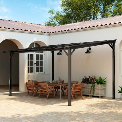 3 x 4.3 m Lean to Pergola with UPF 50+ Waterproof Polycarbonate Roof, Wall-Mount