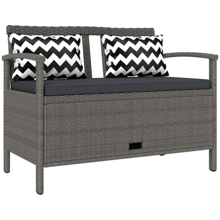 Two-Seater Outdoor Rattan Storage Bench 160L Capacity - Grey