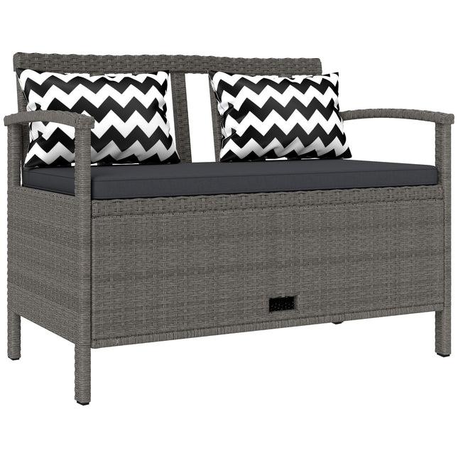 Two-Seater Outdoor Rattan Storage Bench 160L Capacity - Grey