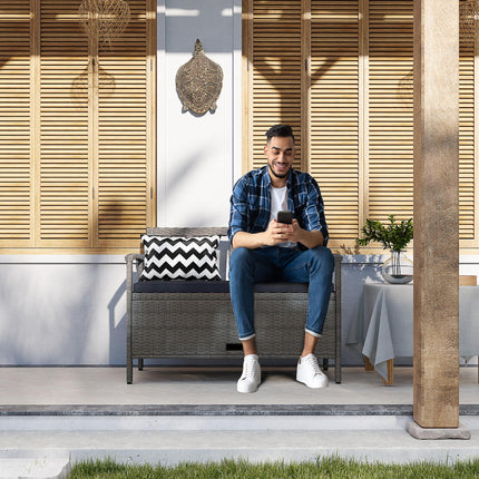 Two-Seater Outdoor Rattan Storage Bench 160L Capacity - Grey