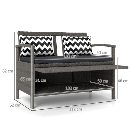 Two-Seater Outdoor Rattan Storage Bench 160L Capacity - Grey