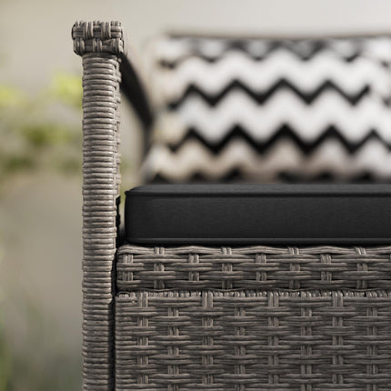 Two-Seater Outdoor Rattan Storage Bench 160L Capacity - Grey