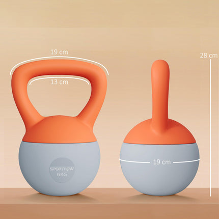 6kg Soft Kettlebell with Non-Slip Handle for Home Gym Strength Training - Orange and Grey