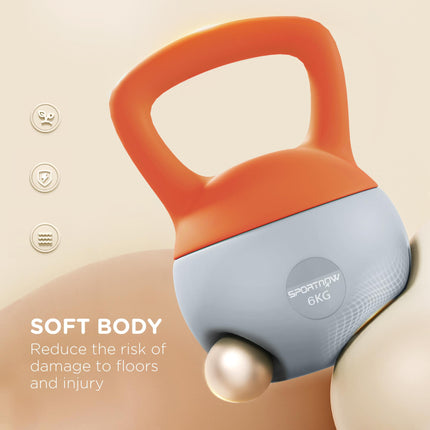 6kg Soft Kettlebell with Non-Slip Handle for Home Gym Strength Training - Orange and Grey