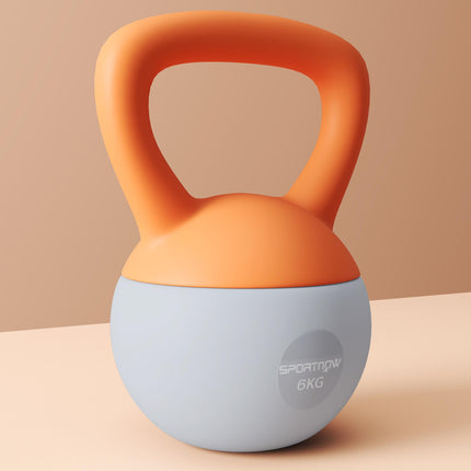 6kg Soft Kettlebell with Non-Slip Handle for Home Gym Strength Training - Orange and Grey