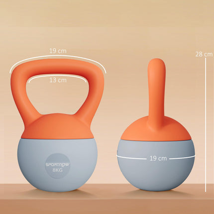 8kg Soft Kettlebell with Non-Slip Handle for Home Gym Strength Training - Orange and Grey