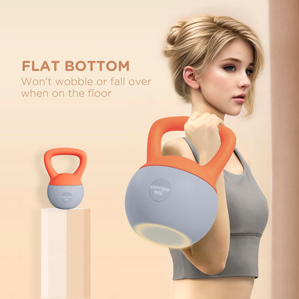 8kg Soft Kettlebell with Non-Slip Handle for Home Gym Strength Training - Orange and Grey