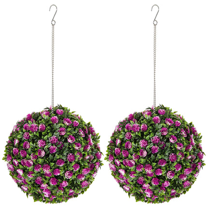 Set of 2 UV-Protected Artificial Topiary Rose Balls 28cm for Indoor Outdoor Decor - Purple
