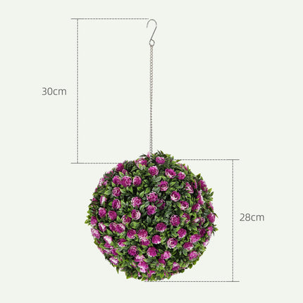 Set of 2 UV-Protected Artificial Topiary Rose Balls 28cm for Indoor Outdoor Decor - Purple