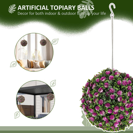 Set of 2 UV-Protected Artificial Topiary Rose Balls 28cm for Indoor Outdoor Decor - Purple