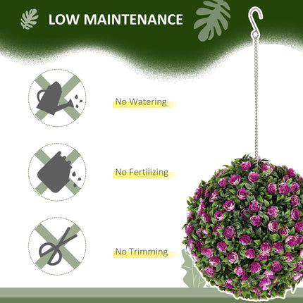 Set of 2 UV-Protected Artificial Topiary Rose Balls 28cm for Indoor Outdoor Decor - Purple