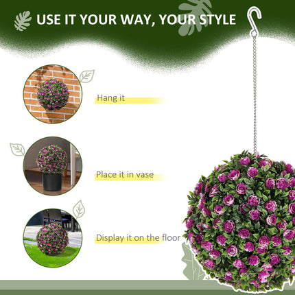 Set of 2 UV-Protected Artificial Topiary Rose Balls 28cm for Indoor Outdoor Decor - Purple