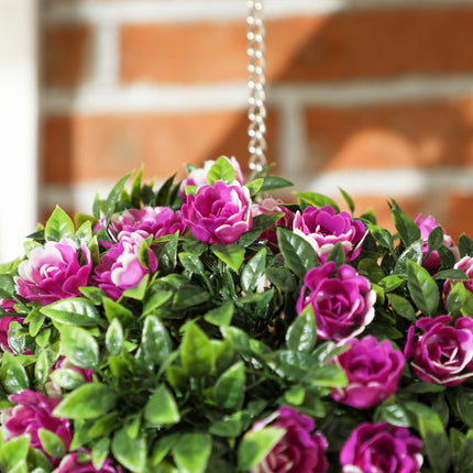 Set of 2 UV-Protected Artificial Topiary Rose Balls 28cm for Indoor Outdoor Decor - Purple