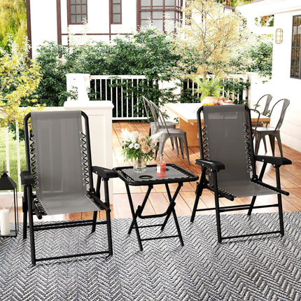 3 Piece Folding Garden Table and Chair Set with Texteline Fabric - Dark Grey