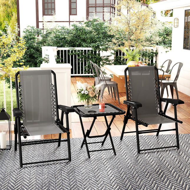 3 Piece Folding Garden Table and Chair Set with Texteline Fabric - Dark Grey