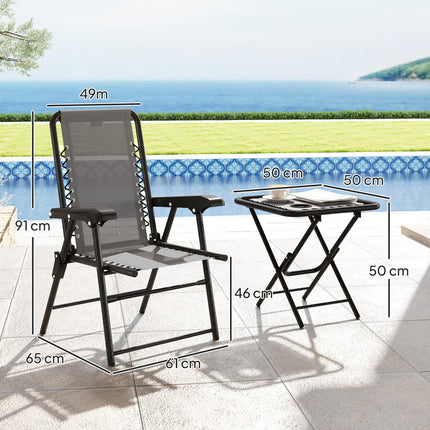 3 Piece Folding Garden Table and Chair Set with Texteline Fabric - Dark Grey
