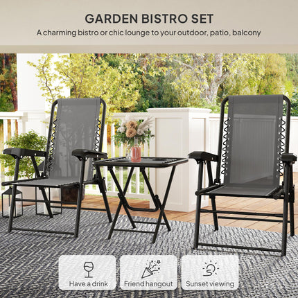 3 Piece Folding Garden Table and Chair Set with Texteline Fabric - Dark Grey