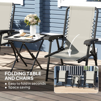 3 Piece Folding Garden Table and Chair Set with Texteline Fabric - Dark Grey