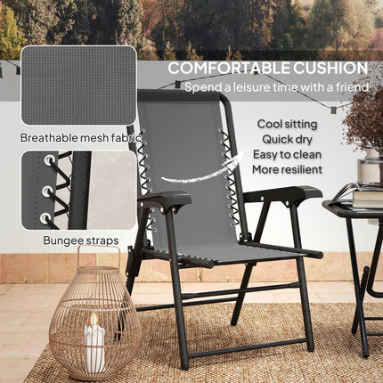 3 Piece Folding Garden Table and Chair Set with Texteline Fabric - Dark Grey