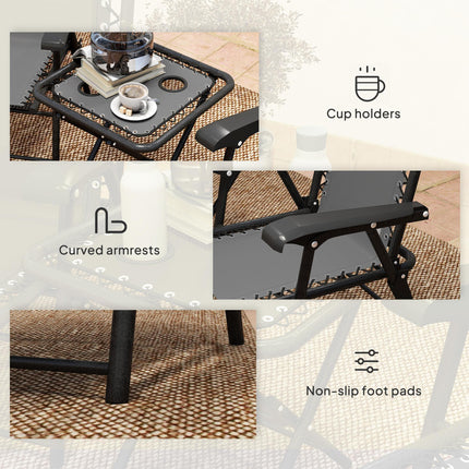 3 Piece Folding Garden Table and Chair Set with Texteline Fabric - Dark Grey