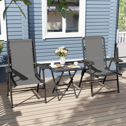 3 Piece Folding Garden Table and Chair Set with Texteline Fabric - Dark Grey