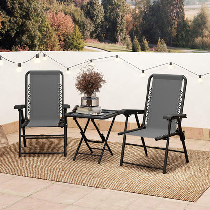 3 Piece Folding Garden Table and Chair Set with Texteline Fabric - Dark Grey
