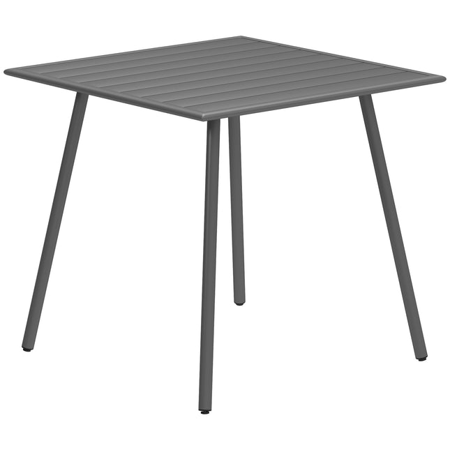 4 Seater Square Garden Table with Slat Top Steel Frame - Grey