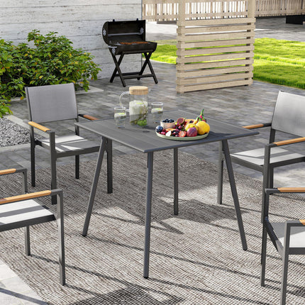 4 Seater Square Garden Table with Slat Top Steel Frame - Grey
