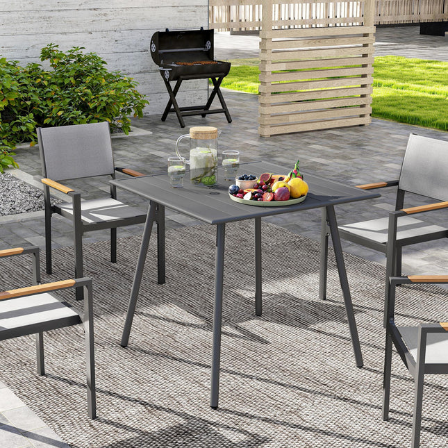 4 Seater Square Garden Table with Slat Top Steel Frame - Grey