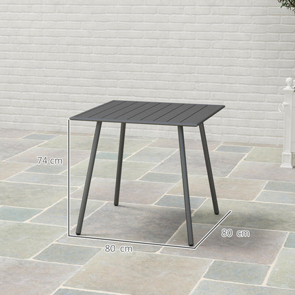 4 Seater Square Garden Table with Slat Top Steel Frame - Grey