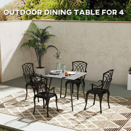 4 Seater Square Garden Table with Slat Top Steel Frame - Grey