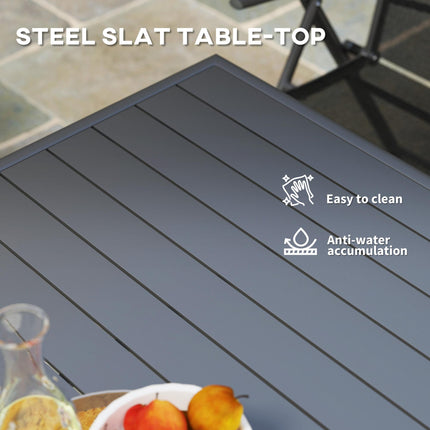 4 Seater Square Garden Table with Slat Top Steel Frame - Grey