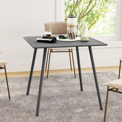 4 Seater Square Garden Table with Slat Top Steel Frame - Grey