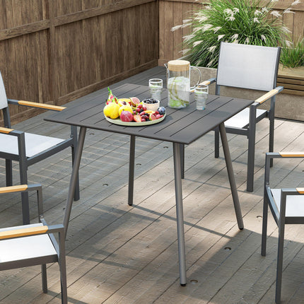 4 Seater Square Garden Table with Slat Top Steel Frame - Grey