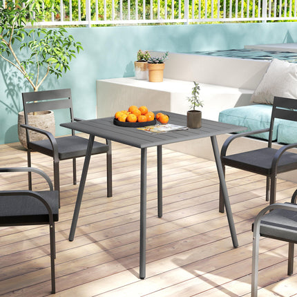 4 Seater Square Garden Table with Slat Top Steel Frame - Grey